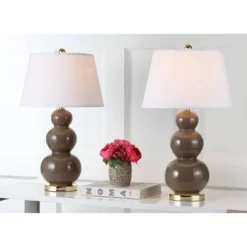 Set Of 2 Pamela Triple Gourd Lamp (Includes LED Light Bulb) Taupe - Safavieh -Lighting Store GUEST 2d8f7585 eae8 40fe ac03 63cd52d7e57c