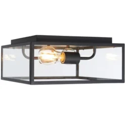 Rinnah 12" Outdoor Flush Mount - PLT7034 - Black - Safavieh