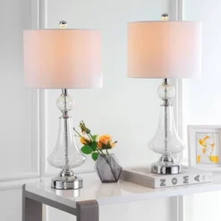 Set Of 2 Mercury Crackle Glass Table Lamp (Includes LED Light Bulb) Clear - Safavieh -Lighting Store GUEST 6115094f 4e07 42b1 b5a7 fd40ff34ae34