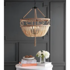 Whitley Pendant Brown Wooden Finish/Dark Gray - Safavieh -Lighting Store GUEST 69140ec6 5255 44c6 80f3 e7891a0feb69