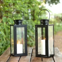 Lorient 17.75" Indoor/Outdoor Lantern (Set Of 2) - PLT4068 - Black - Safavieh