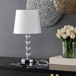 Nola Stacked Crystal Ball Lamp - 16 Inch Height - LIT4123 - Safavieh -Lighting Store GUEST b56231f9 b155 494c a6e5 d50036f88d09