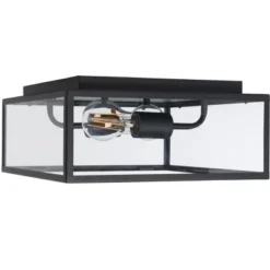 Rinnah 12" Outdoor Flush Mount - PLT7034 - Black - Safavieh -Lighting Store GUEST ba27eb38 37ef 4b62 8f04 bc9ade2423eb
