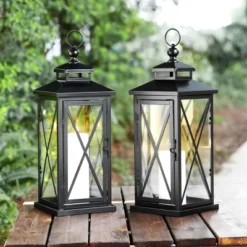 Lirio 20.5" Indoor/Outdoor Lantern (Set Of 2) - PLT4064 - Black - Safavieh