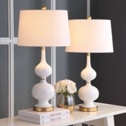Set Of 2 Myla Table Lamp (Includes LED Light Bulb) White/Gold Leaf - Safavieh -Lighting Store GUEST cc7cdf4a 78f8 4637 8c10 a916f5e40256