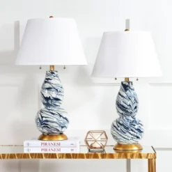 Set Of 2 Color Swirls Glass Table Lamps (Includes LED Light Bulb) Navy/White - Safavieh -Lighting Store GUEST d7e533cd e058 4f41 907b 0b35bce09355