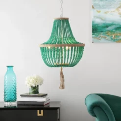 3-Light Lush Kristi Beaded Pendant Emerald - Safavieh -Lighting Store GUEST db2a286c 6aa2 4b0a a42e 82bdf2f03e8d