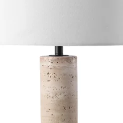 Tywin Travertine Table Lamp - CTL1072 - Travertine/White - Safavieh Couture -Lighting Store GUEST dc27b8bf 7bb7 4ae0 b811 c2d57a187188
