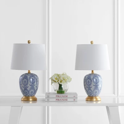Set Of 2 Kalel Table Lamps Blue/White (Includes LED Light Bulb) - Safavieh 3 Set Of 2 Kalel Table Lamps Blue/White (Includes LED Light Bulb) - Safavieh