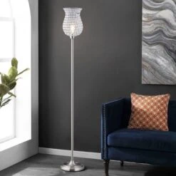 Ricky Iron Floor Lamp (Includes LED Light Bulb) Brushed Nickel - Safavieh -Lighting Store GUEST fe21bf27 563f 4201 98ad 3c0a6e3e207e